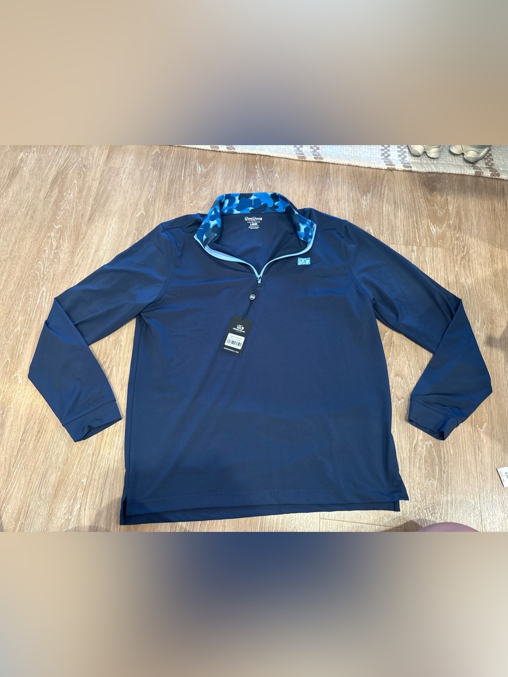 Good good golf Men’s Navy Long-Sleeve Quarter-Zip Polo with Blue Accents